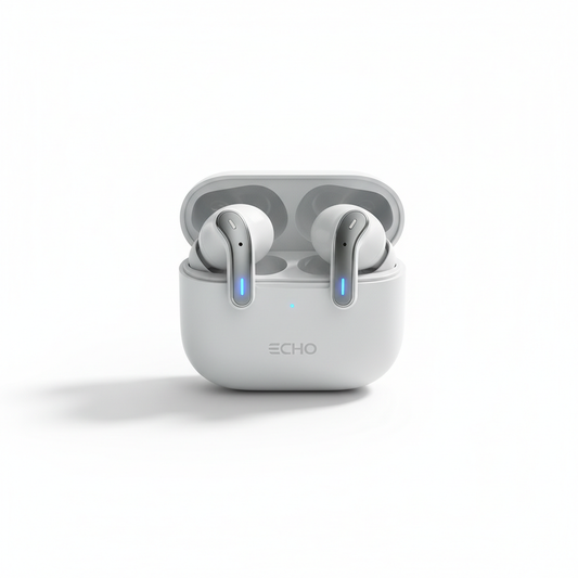 Premium wireless earbuds on white background