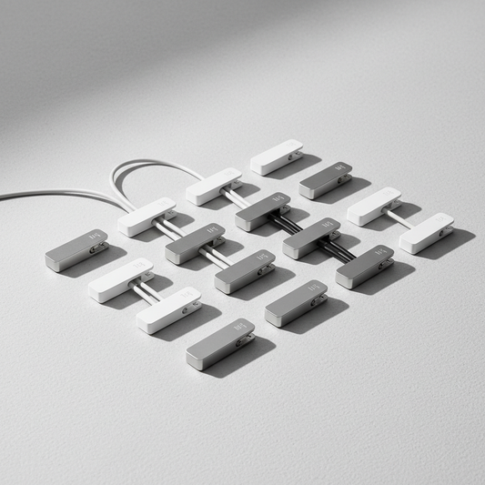 Cable organizer clips on light gray background
