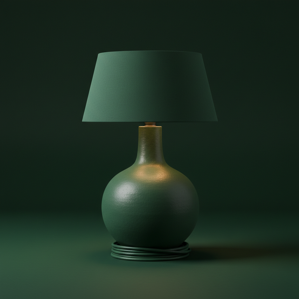 Ceramic Lamp floating on forest green background