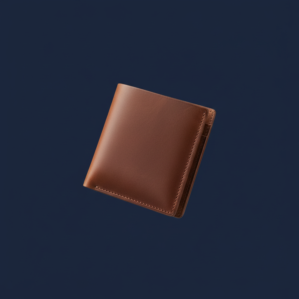 Slim Wallet floating on bold navy background